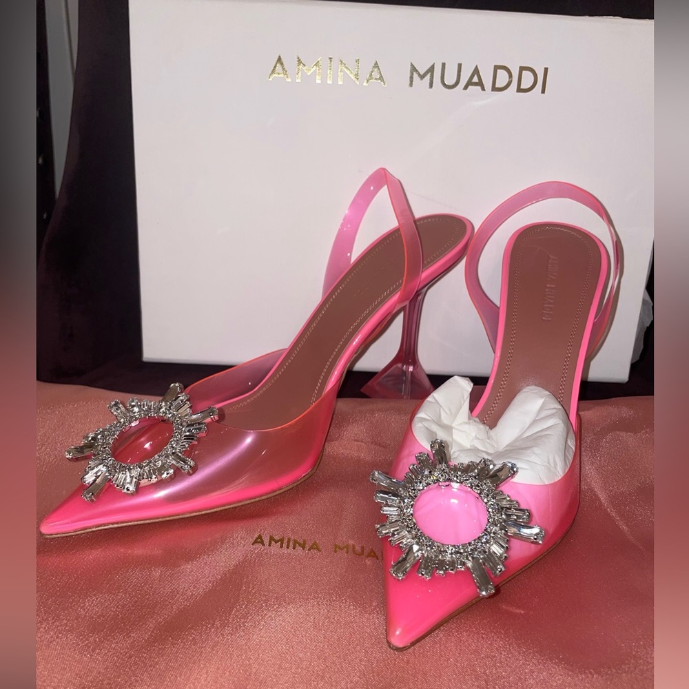 Amina muaddi begum glass pump sling back